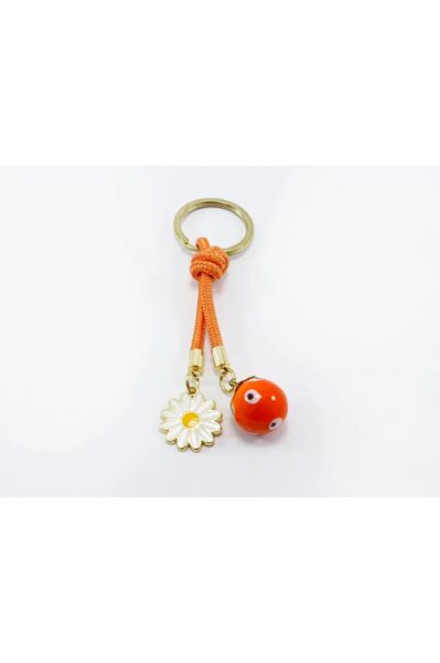 Orange Glass Evil Eye Beaded Daisy Keychain, Gift Glass Beaded Bag Ornament