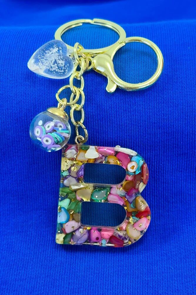 Colorful Epoxy Letter B Keychain, Gift Bag Ornament