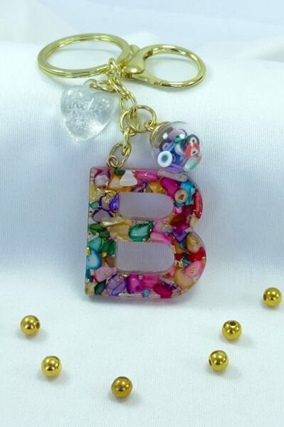 Colorful Epoxy Letter B Keychain, Gift Bag Ornament