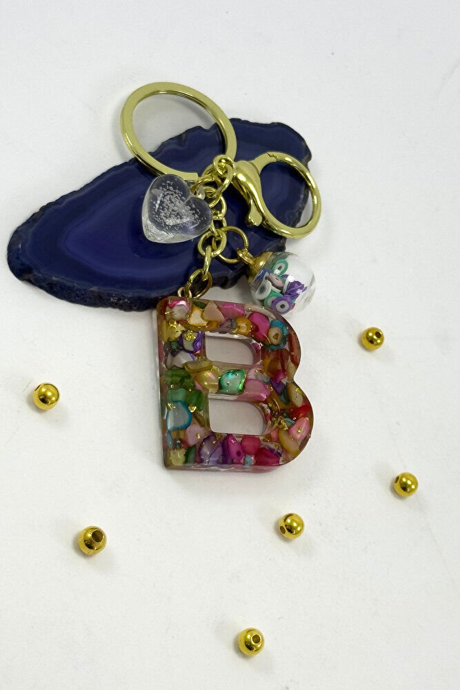 Colorful Epoxy Letter B Keychain, Gift Bag Ornament