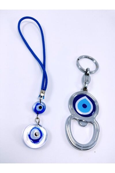 Nazar Boncuğu Araba Dikiz Ayna Süsü Şişe Açacağı Anahtarlık El Yapımı Cam Hediyelik Set