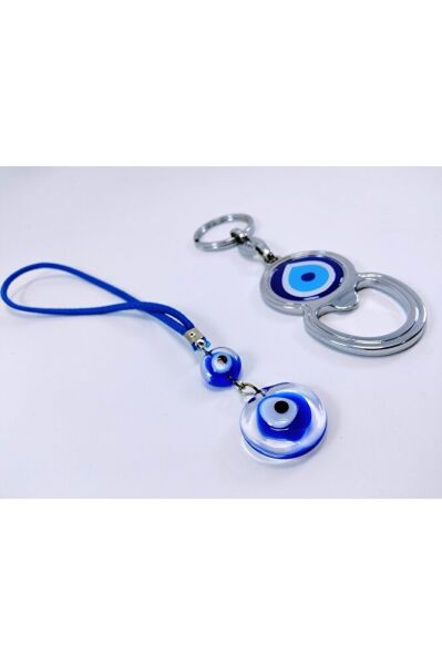 Nazar Boncuğu Araba Dikiz Ayna Süsü Şişe Açacağı Anahtarlık El Yapımı Cam Hediyelik Set