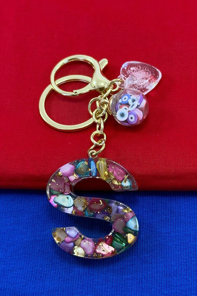 Colorful Epoxy Letter S Keychain, Gift Bag Ornament