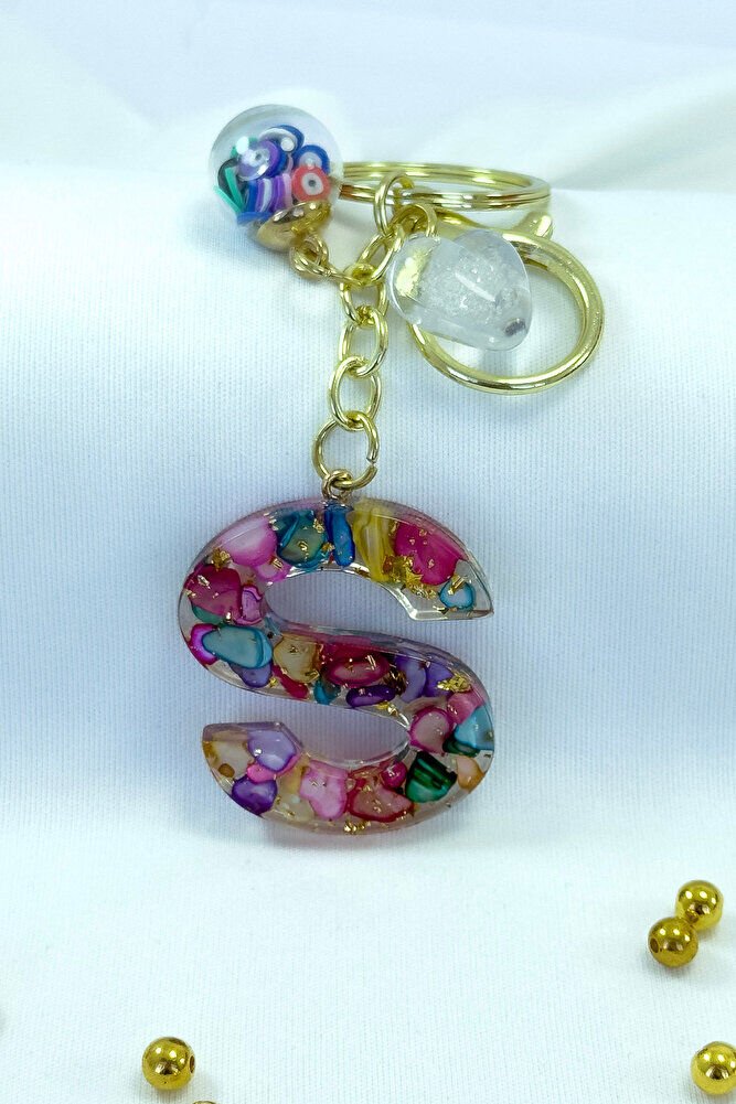 Colorful Epoxy Letter S Keychain, Gift Bag Ornament