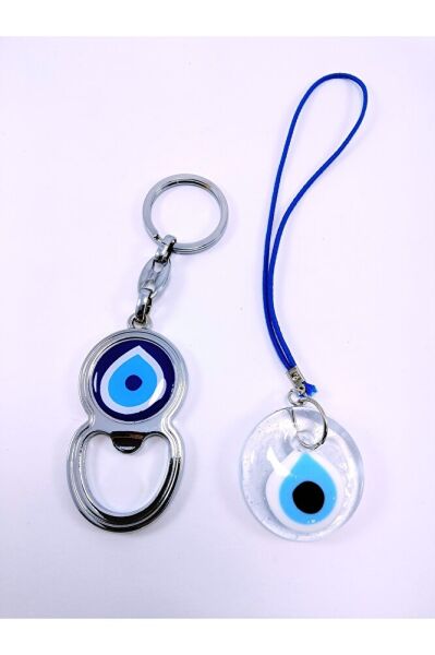 Saydam Nazar Boncuğu Araba Dikiz Ayna Süsü Şişe Açacağı Anahtarlık Set El Yapımı Cam Hediyelik