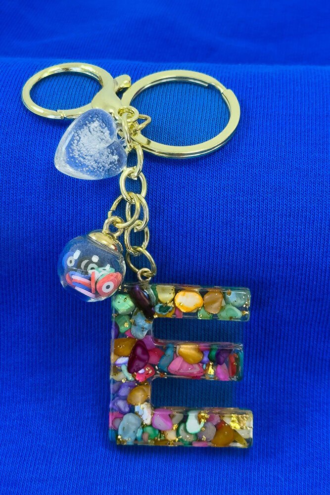 Colorful Epoxy Letter E Keychain, Gift Bag Ornament