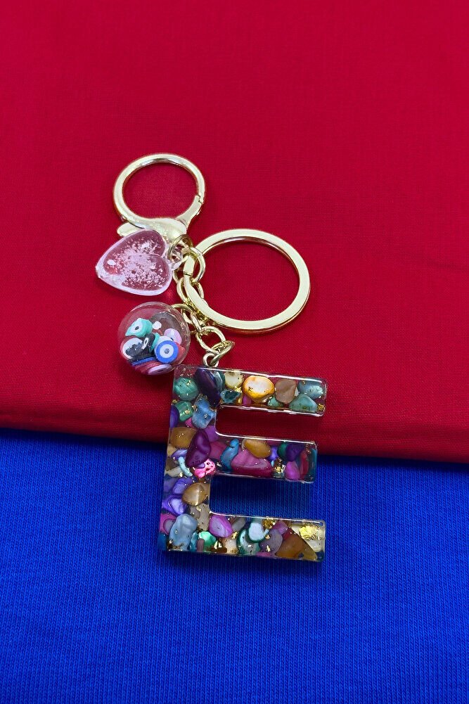 Colorful Epoxy Letter E Keychain, Gift Bag Ornament
