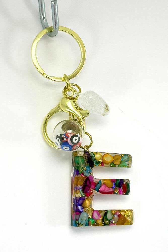 Colorful Epoxy Letter E Keychain, Gift Bag Ornament