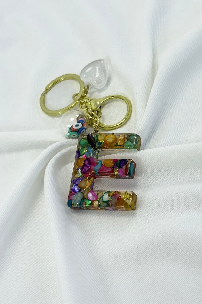 Colorful Epoxy Letter E Keychain, Gift Bag Ornament