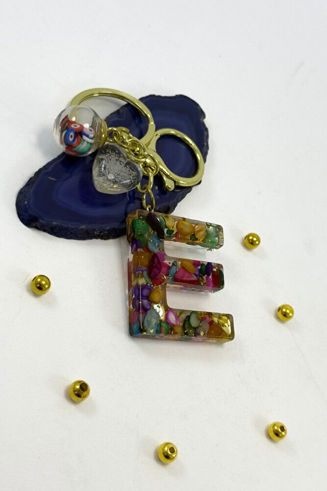Colorful Epoxy Letter E Keychain, Gift Bag Ornament