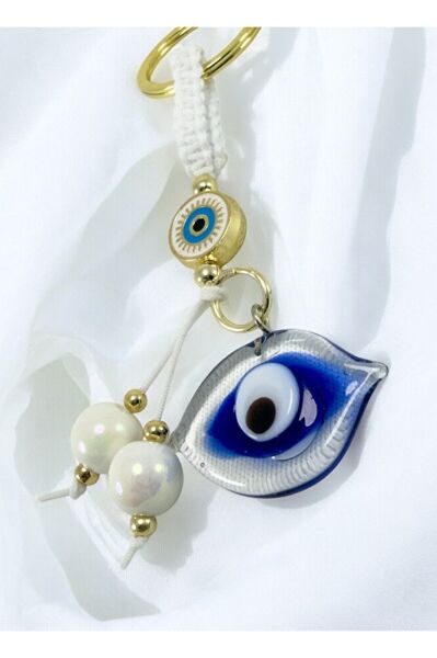 Metal Navy Blue Butterfly Pendant Evil Eye Bead Car Rearview Mirror Ornament Luxury Gift Accessory