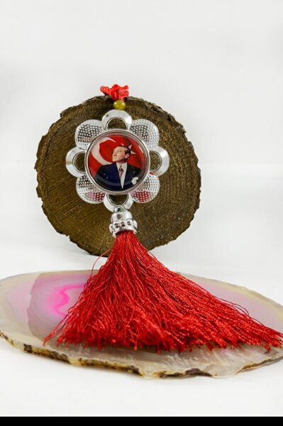 Kırmızı Püsküllü Ay Yıldız K. Atatürk Araba Dikiz Ayna Süsü, Yeni Araba Hediyesi