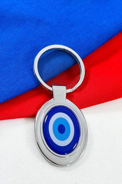 Dark Blue Evil Eye Beaded Metal Keychain, Evil Eye Keychain for Gift