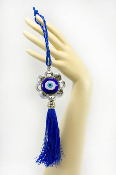 Lacivert Püsküllü Nazarlı Araba Dikiz Ayna Süsü, Yeni Araba Hediyesi