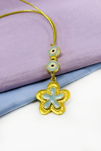 Gold Renkli Çerçeveli Nazar Boncuklu Çiçekli Araba Dikiz Ayna Süsü, Yeni Araba Hediyesi