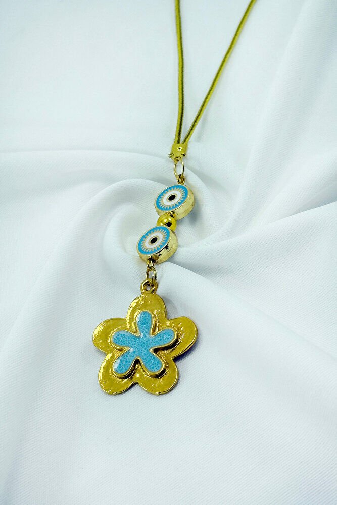 Gold Renkli Çerçeveli Nazar Boncuklu Çiçekli Araba Dikiz Ayna Süsü, Yeni Araba Hediyesi