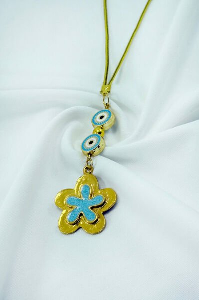 Gold Renkli Çerçeveli Nazar Boncuklu Çiçekli Araba Dikiz Ayna Süsü, Yeni Araba Hediyesi