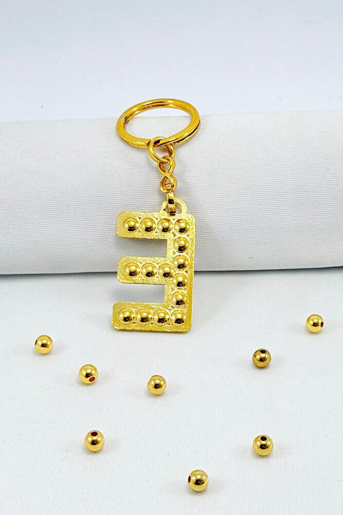 Gold Renkli Parlak Taşlı E Harfi Anahtarlık, Hediyelik Harfli Anahtarlık