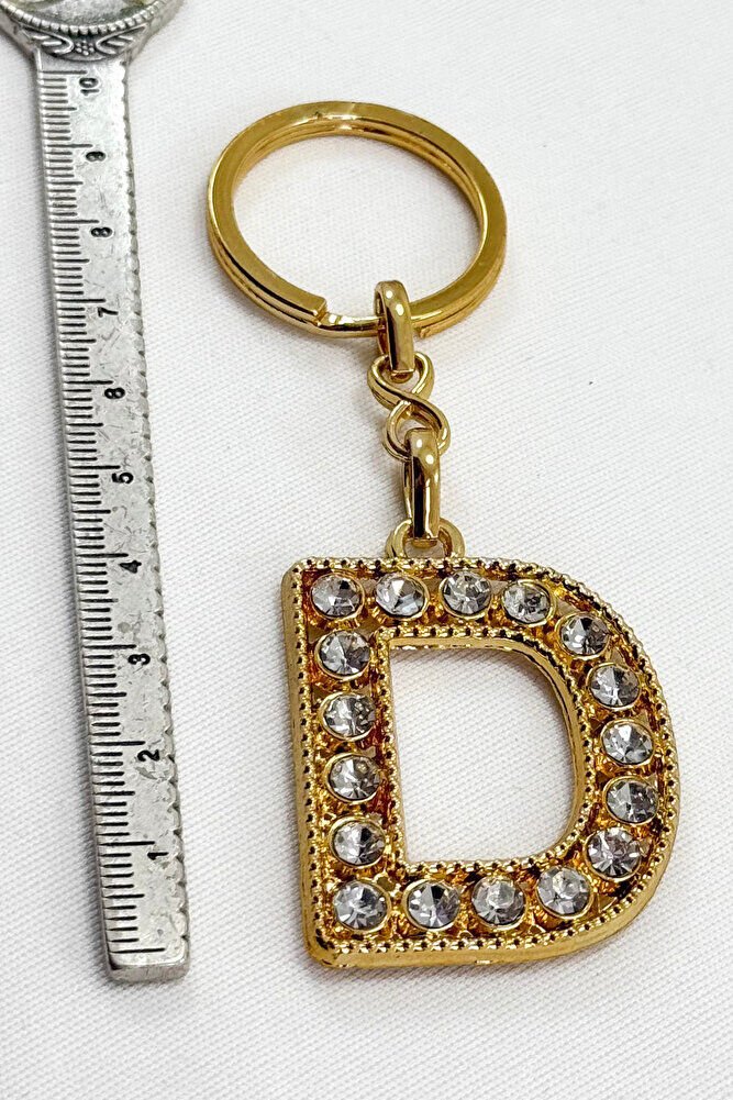 Gold Color Shiny Stone Letter D Keychain, Gift Letter Keychain