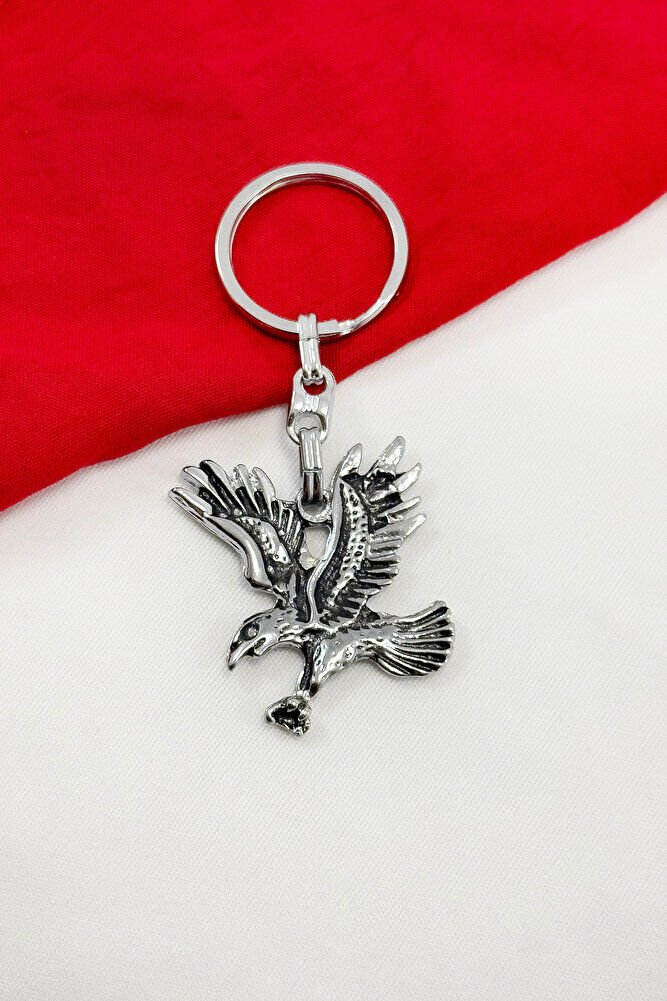 Antique Silver Colored Metal Eagle Keychain / Bird Bag Ornament