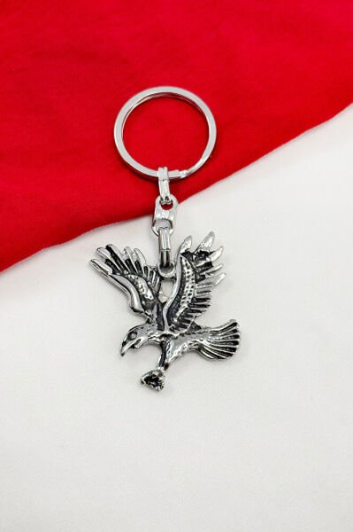 Gümüş Renkli Metal Eskitme Kartal Anahtarlık/ Kuşlu Çanta Süsü