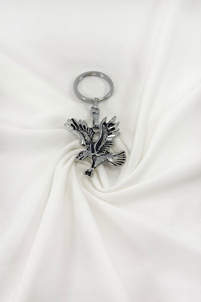 Antique Silver Colored Metal Eagle Keychain / Bird Bag Ornament