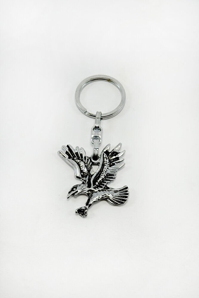 Antique Silver Colored Metal Eagle Keychain / Bird Bag Ornament