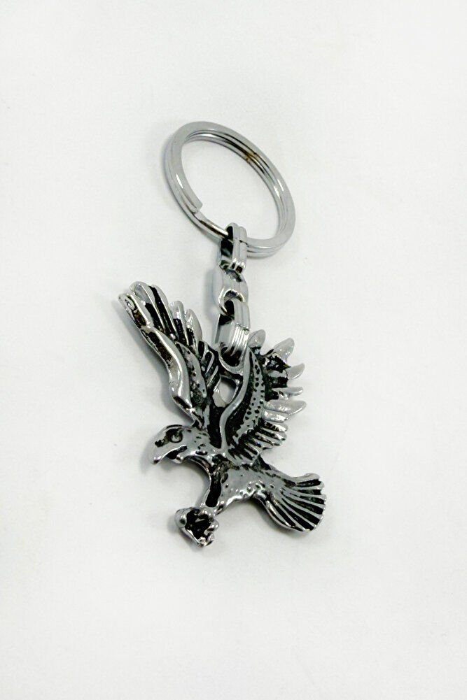 Antique Silver Colored Metal Eagle Keychain / Bird Bag Ornament