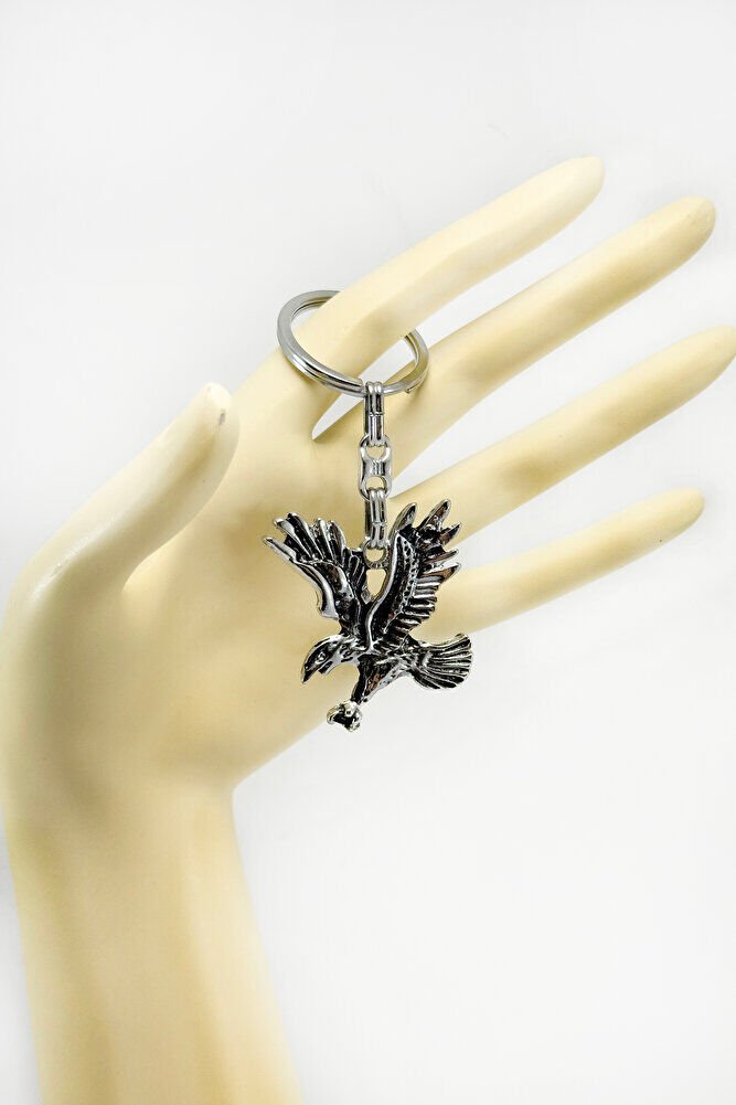 Antique Silver Colored Metal Eagle Keychain / Bird Bag Ornament