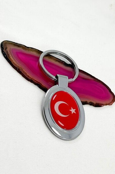 Red Crescent Star Metal Keychain, Turkish Flag Keychain for Gift