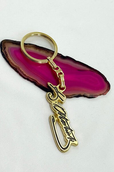 Gold Colored K. Ataturk Signed Metal Keychain, Gift Keychain