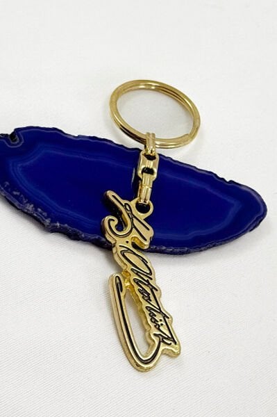 Gold Colored K. Ataturk Signed Metal Keychain, Gift Keychain