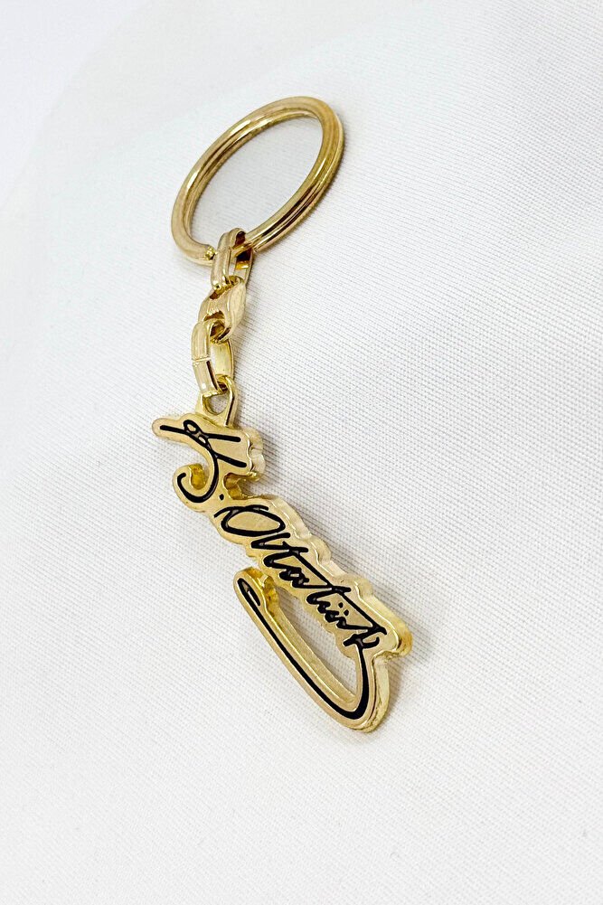 Gold Colored K. Ataturk Signed Metal Keychain, Gift Keychain