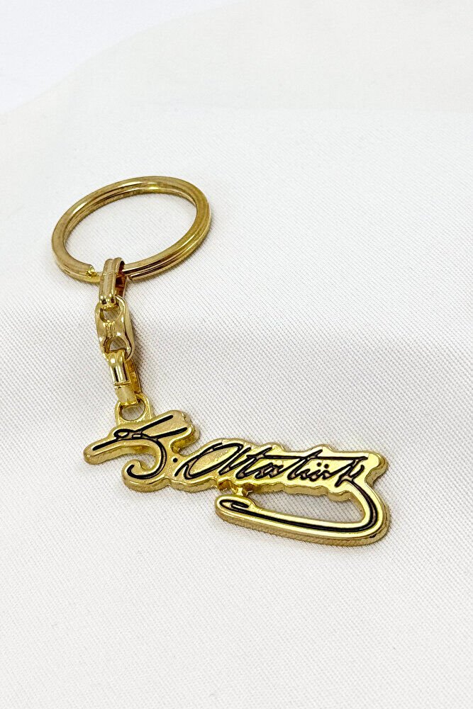 Gold Colored K. Ataturk Signed Metal Keychain, Gift Keychain