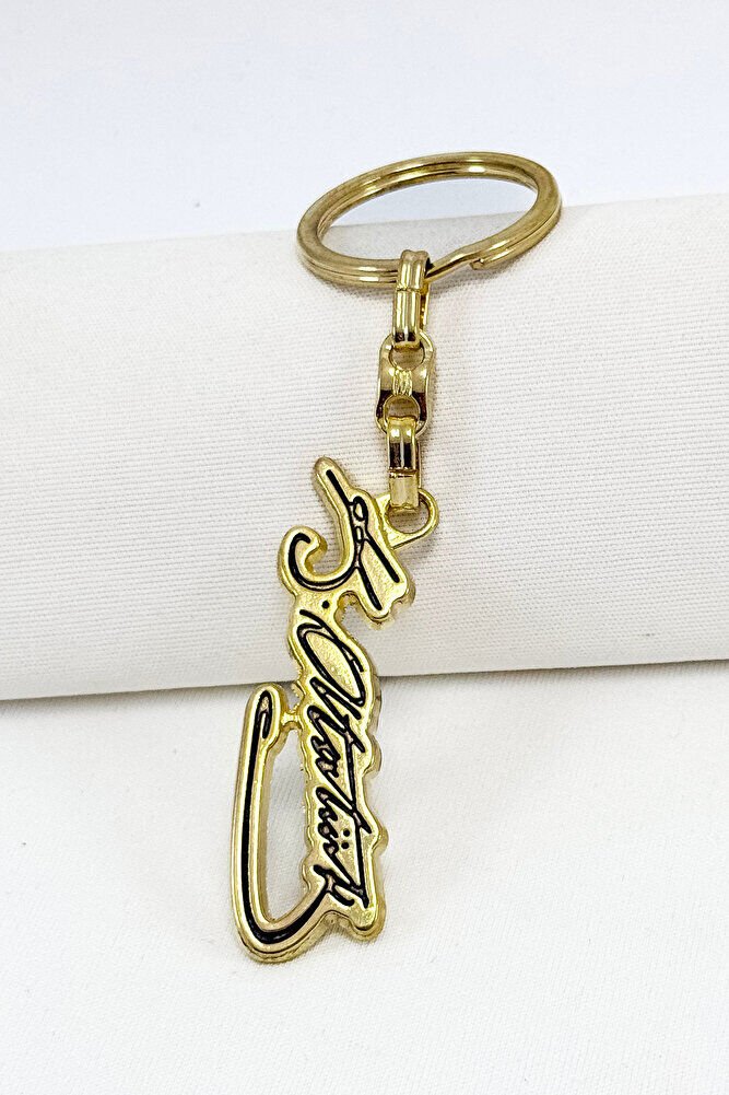 Gold Colored K. Ataturk Signed Metal Keychain, Gift Keychain