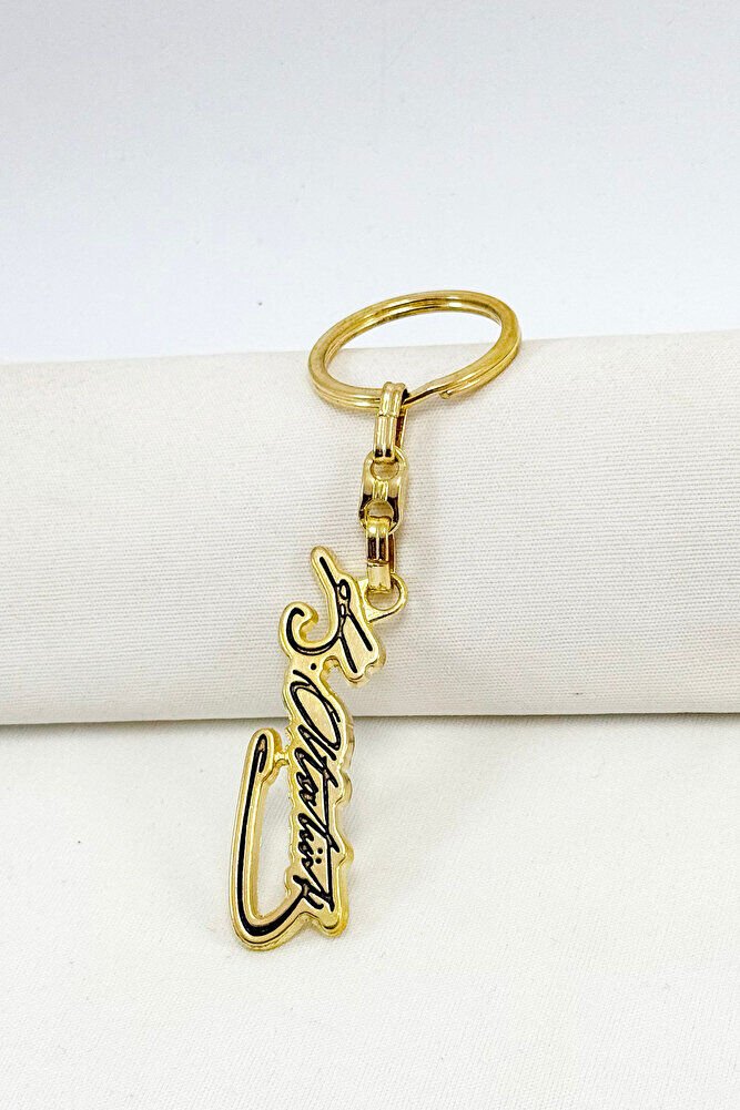Gold Colored K. Ataturk Signed Metal Keychain, Gift Keychain