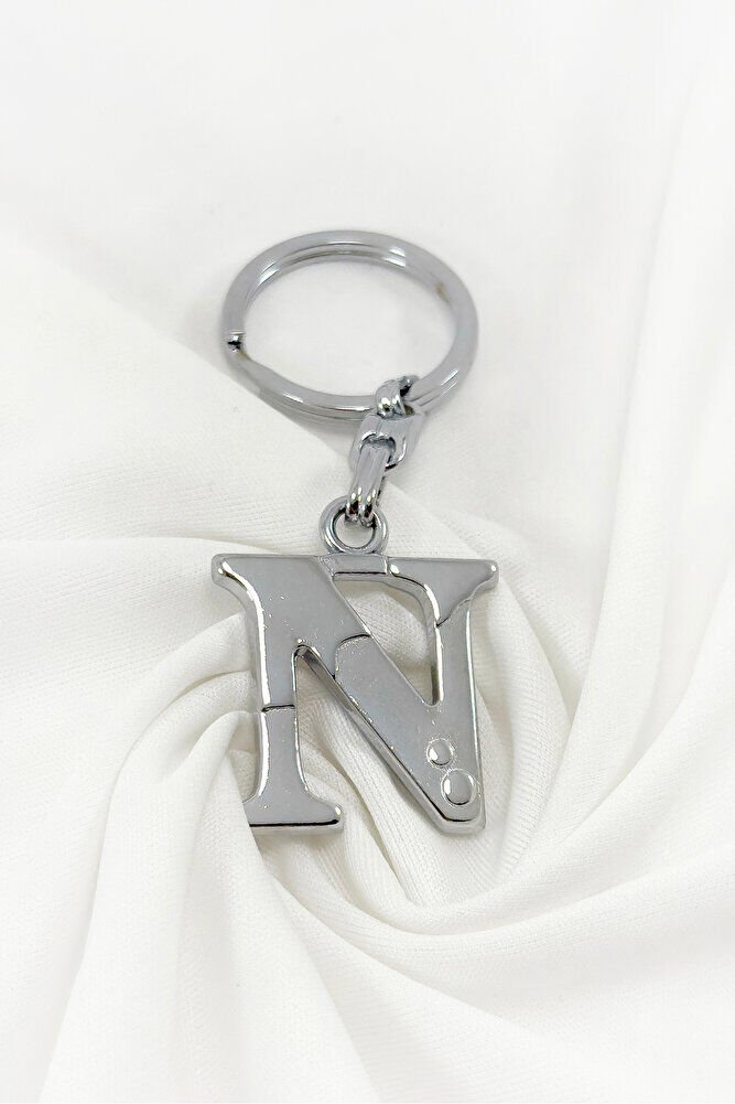 Gümüş Renkli Metal N Harfi Anahtarlık / Harfli Çanta Süsü