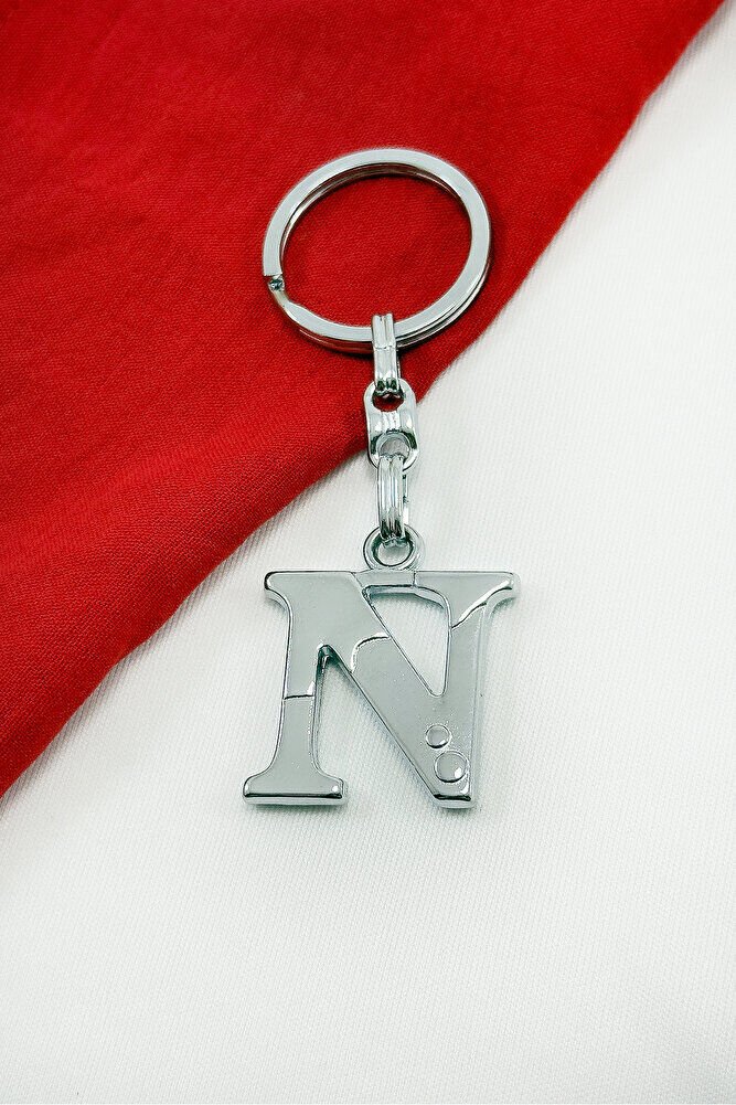 Gümüş Renkli Metal N Harfi Anahtarlık / Harfli Çanta Süsü