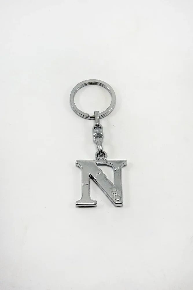 Gümüş Renkli Metal N Harfi Anahtarlık / Harfli Çanta Süsü