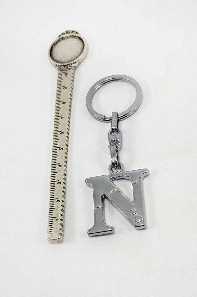 Gümüş Renkli Metal N Harfi Anahtarlık / Harfli Çanta Süsü