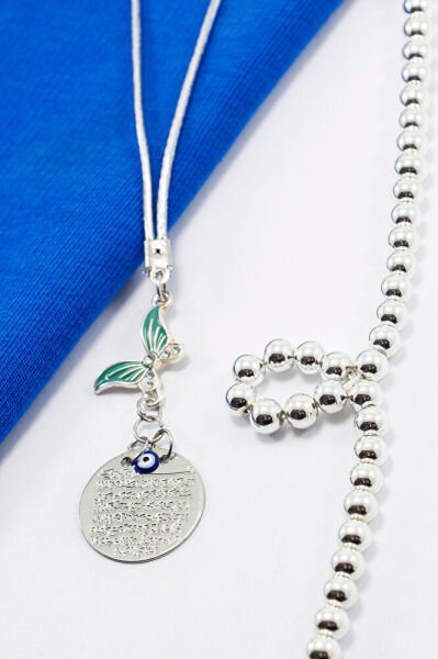 Küçük Gümüş Renkli Metal Ayetel Kürsi Araba Dikiz Ayna Süsü Pastel Turkuaz Taşlı Kelebek