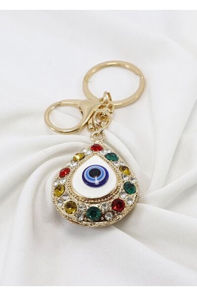 Evil Eye Drop Keychain with Colorful Stones, Gift Keychain