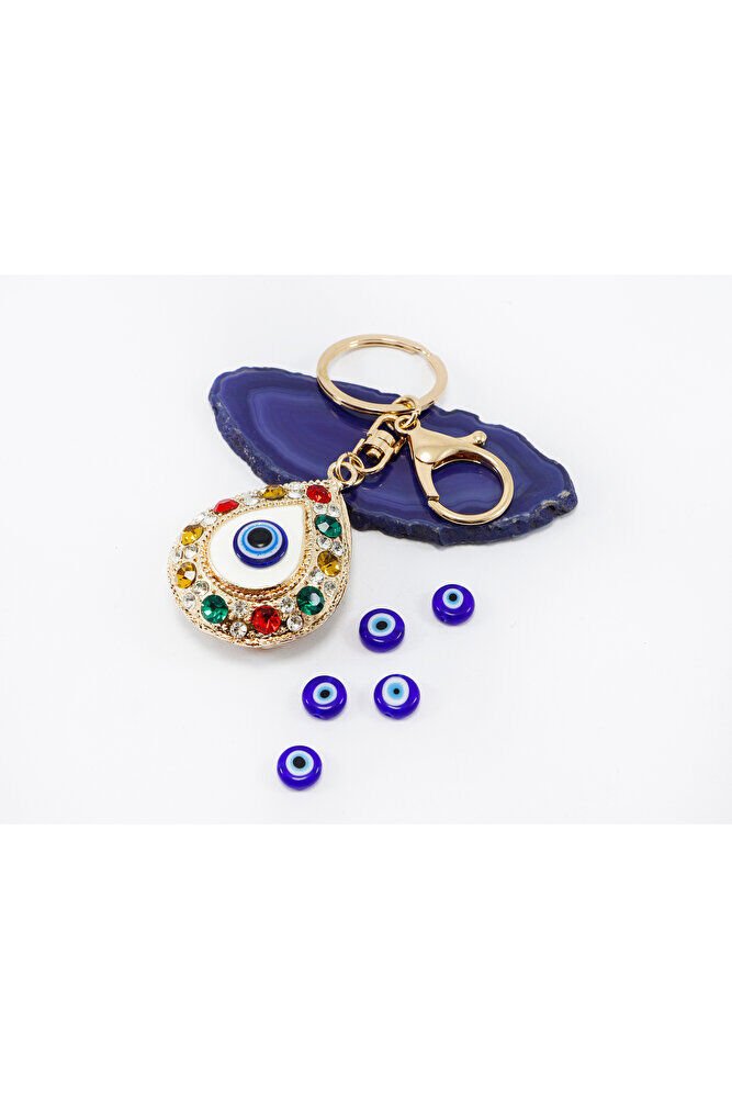 Renkli Taşlı Nazarlı Göz Damlası Anahtarlık, Hediyelik Anahtarlık