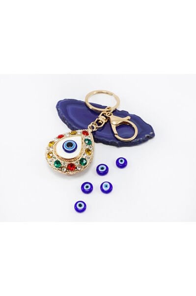 Evil Eye Drop Keychain with Colorful Stones, Gift Keychain