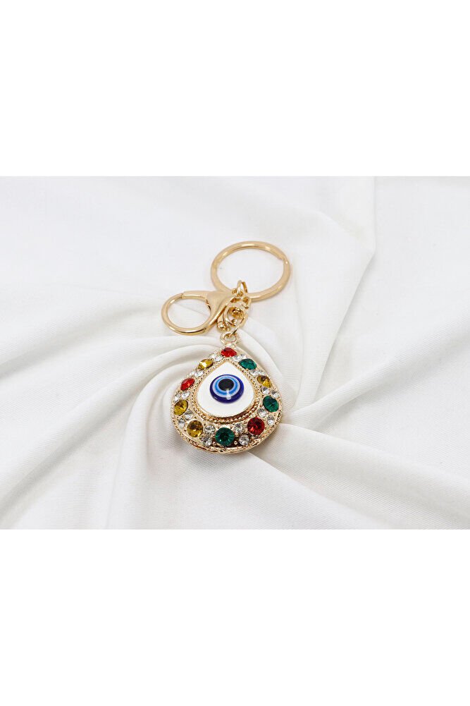 Renkli Taşlı Nazarlı Göz Damlası Anahtarlık, Hediyelik Anahtarlık