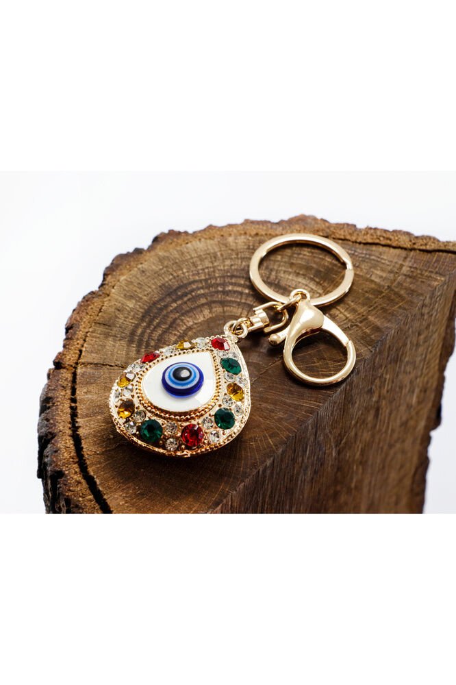 Renkli Taşlı Nazarlı Göz Damlası Anahtarlık, Hediyelik Anahtarlık