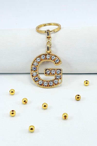 Gold Color Shiny Stone Letter G Keychain, Gift Letter Keychain