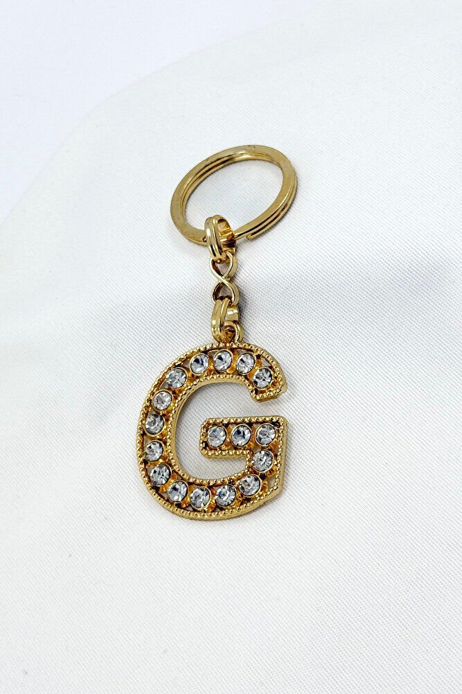 Gold Color Shiny Stone Letter G Keychain, Gift Letter Keychain