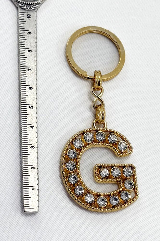 Gold Color Shiny Stone Letter G Keychain, Gift Letter Keychain