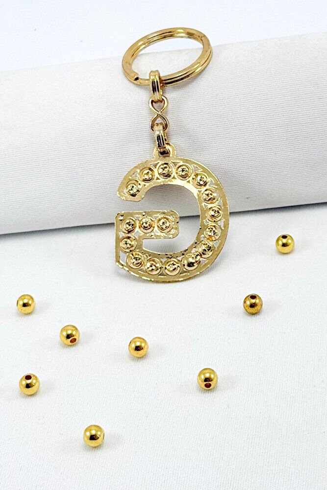 Gold Color Shiny Stone Letter G Keychain, Gift Letter Keychain